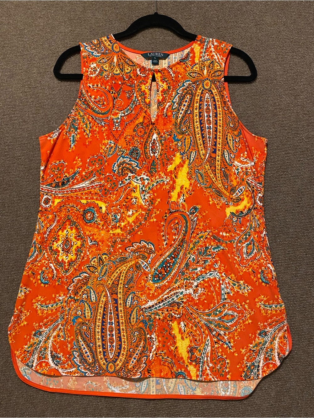 Lauren Ralph Lauren Orange Paisley Sleeveless Top Petite L